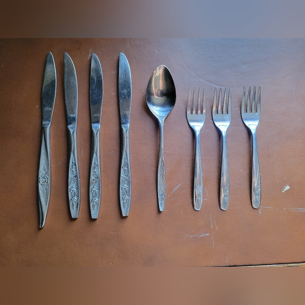 Superior Stainless Steel Flatware USA Radiant Rose Forks Knives Spoon 8 pc.